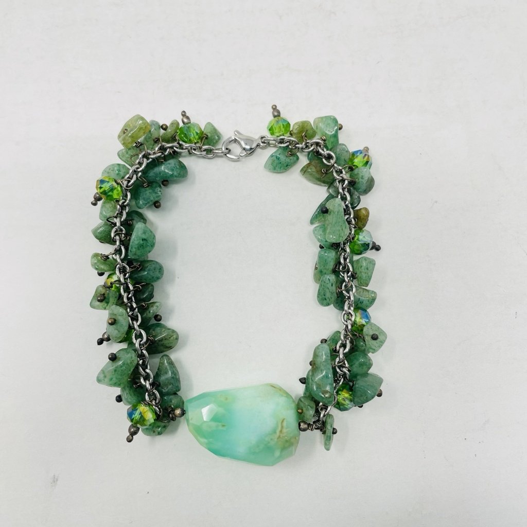 Shop Lc ChrysopraseGreen AventurineGlass Bracelet In Silvertone 8in Long 5243